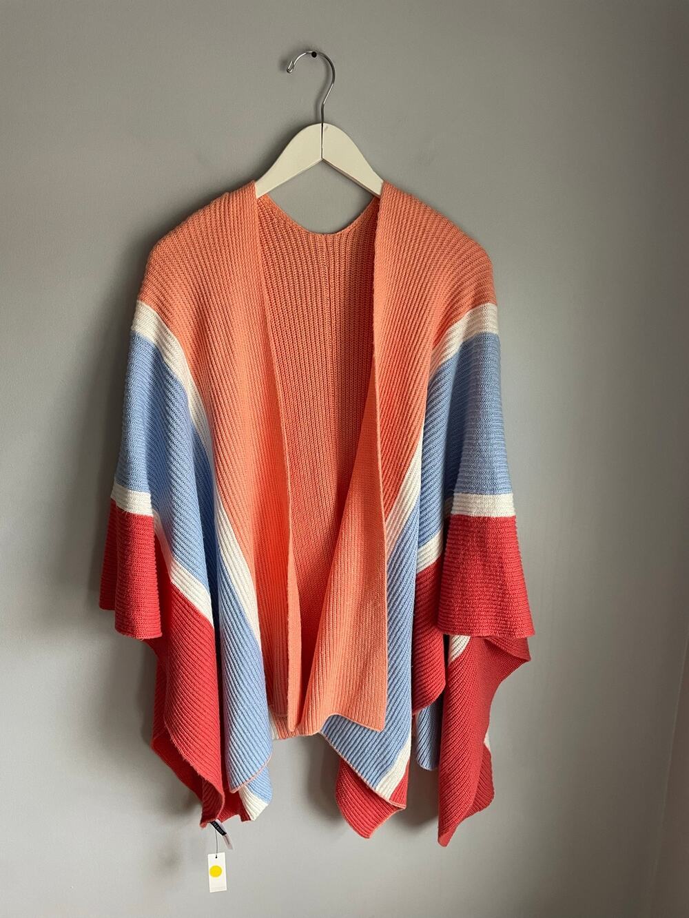 Talbots Colorblock Knit Ruana - Ivory Multi Wrap Shawl Striped One size Cozy